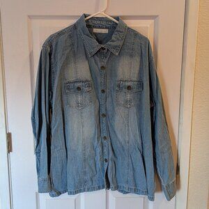 Keren Hart Long-sleeve Denim Button-down Women's Shirt Size 1X